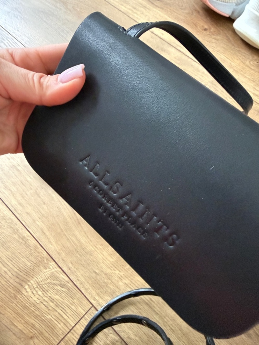 All Saints Black Leather Logo Crossbody - Picture 3 of 6